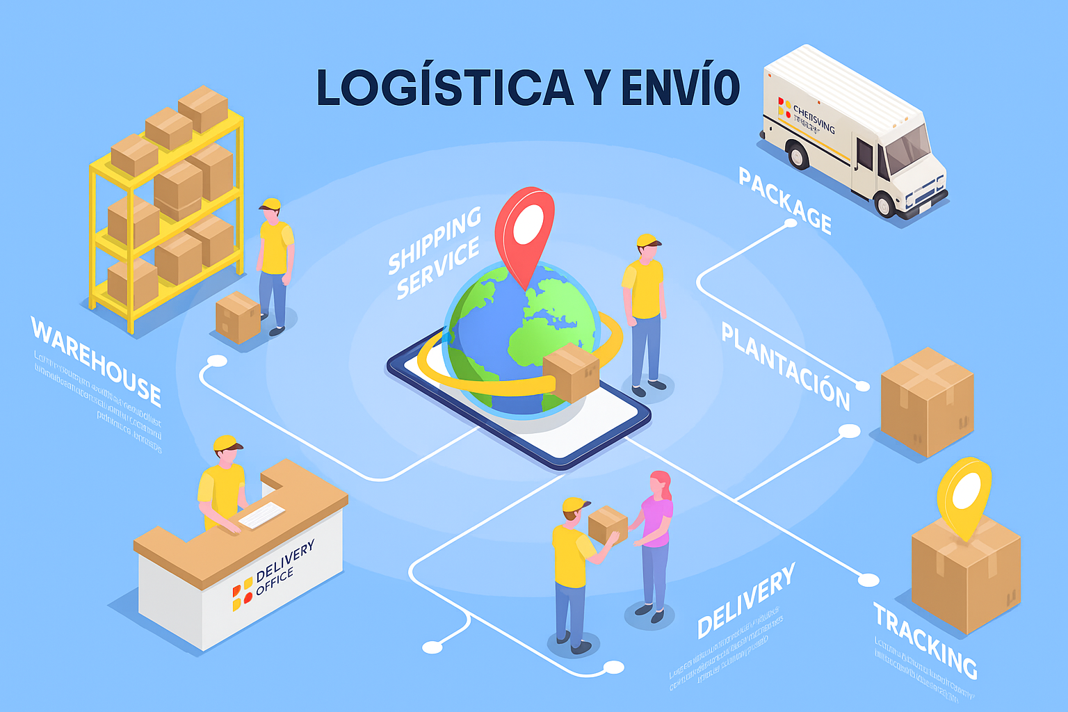 Flujo completo de logística y envío - Proceso integral desde almacén hasta entrega final con seguimiento en tiempo real